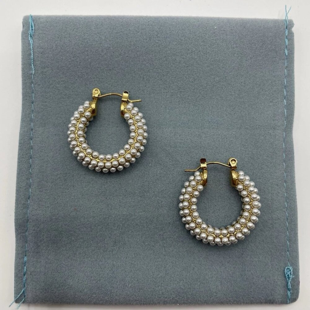 Elegant Marrin Costello Audrey Pearl Hoops - 14k Gold Plated - Pre-Owned Beauty!